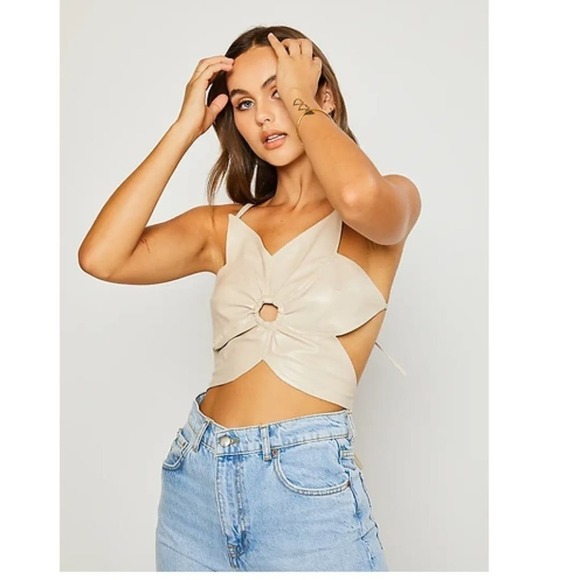 Pretty Garbage Women’s Tan Faux Leather Open Back Crop Top - Picture 6 of 7